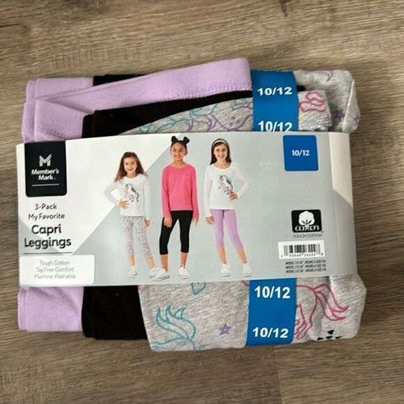 NWT SET OF 3 MEMBERS MARK COTTON CAPRI LEGGINGS GIRLS 10/12 - Picture 1 of 2